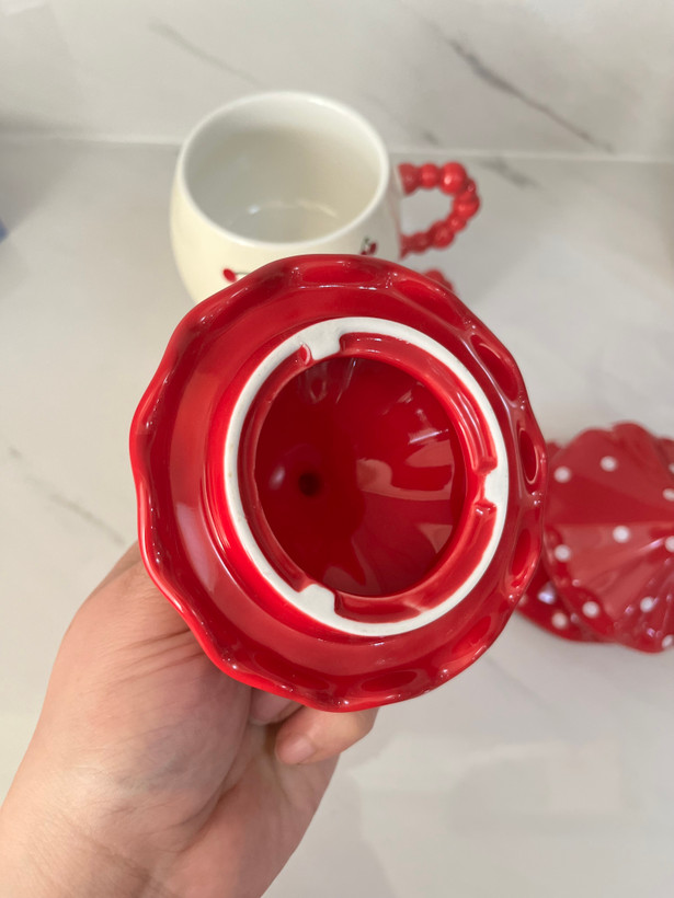ماگ طرح چری و تدی سرامیک وارداتی درب دار